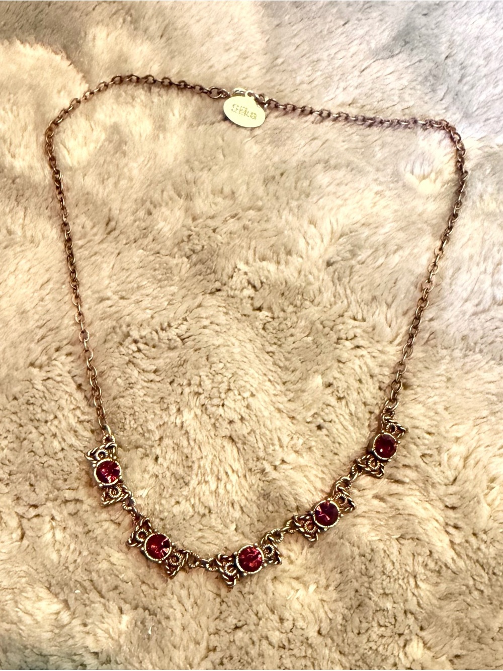 Vintage Silka Czech Crystal Amethyst Purple Necklace Antiqued Silver Tone